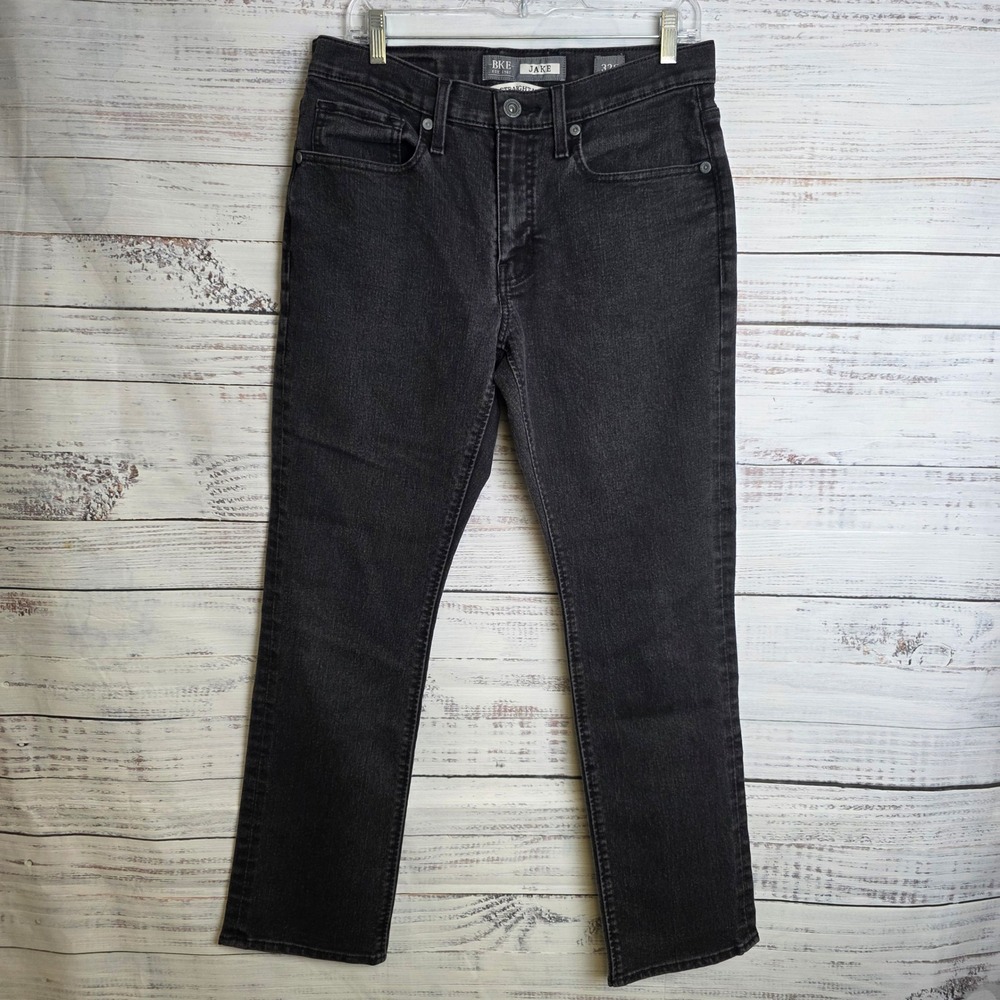 BKE Jake Straight Leg Jeans Mens 32S Black Washed Denim AGP16145 32x30 Stretch